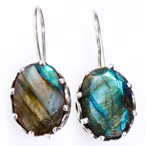 Scrollwork & Labradorite Gemstone Earrings - Picture 2 of 2